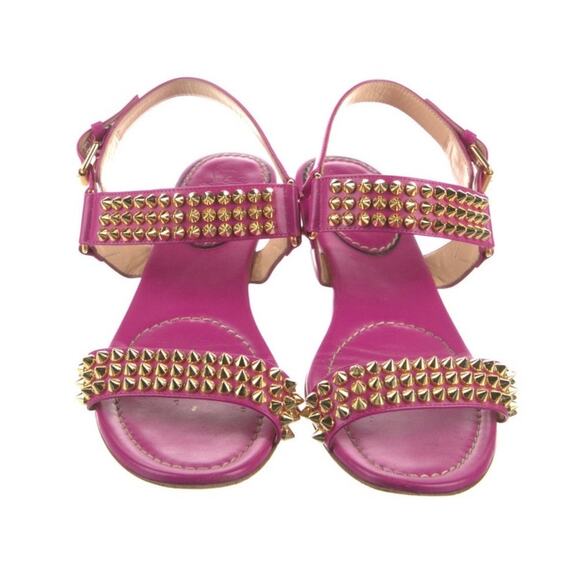 Christian Louboutin Shoes - Christian Louboutin Bikee Bike Spikes Flat Sandal Pink Leather Gold Size 7
